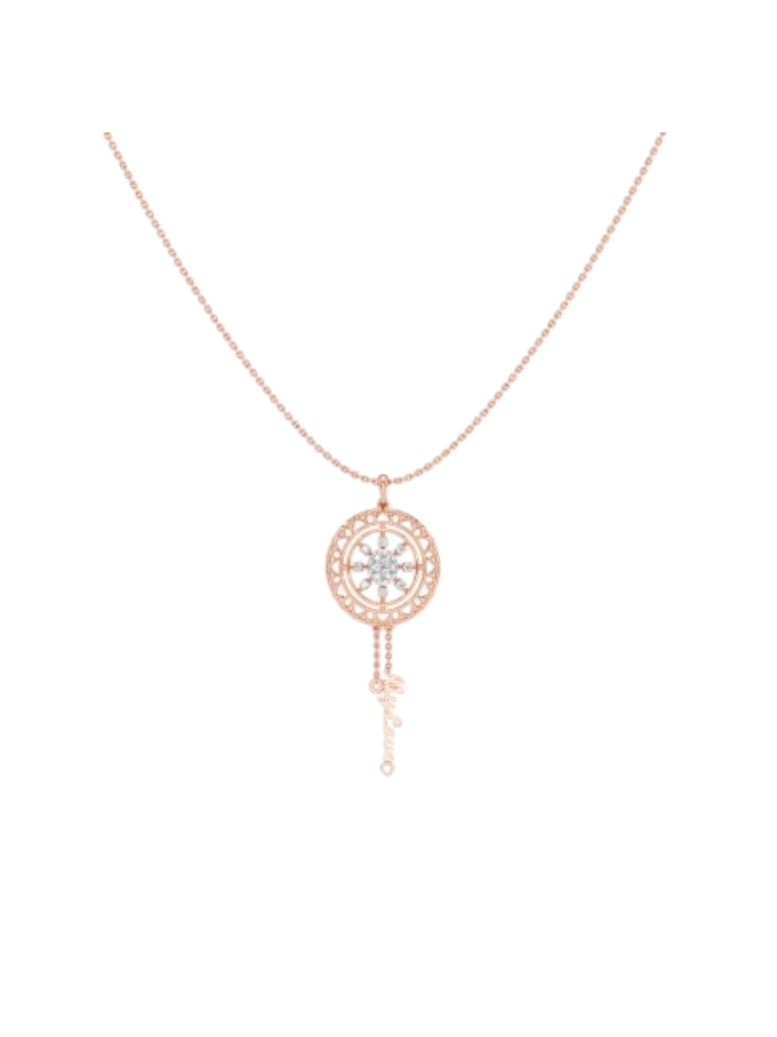Trendy Compass Design 925 Sterling Silver CZ Stones Rose Gold Plated Pendant With Chain For Women By Kesardeep